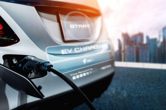 electric car being charged at a charging station