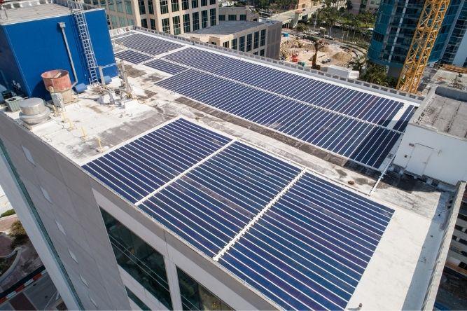 Solar grids on top of a commercial building