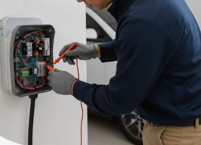 licensed electrician completing EV charger installation